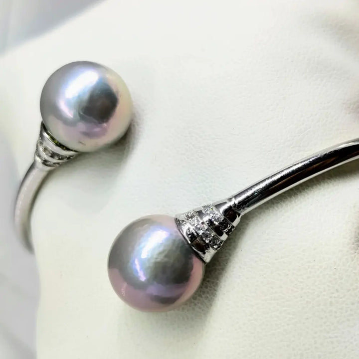?DOuble Bubble’ Med-lg Hinged Cuff Bracelet - 13mm Edison Pearls Topaz Sterling