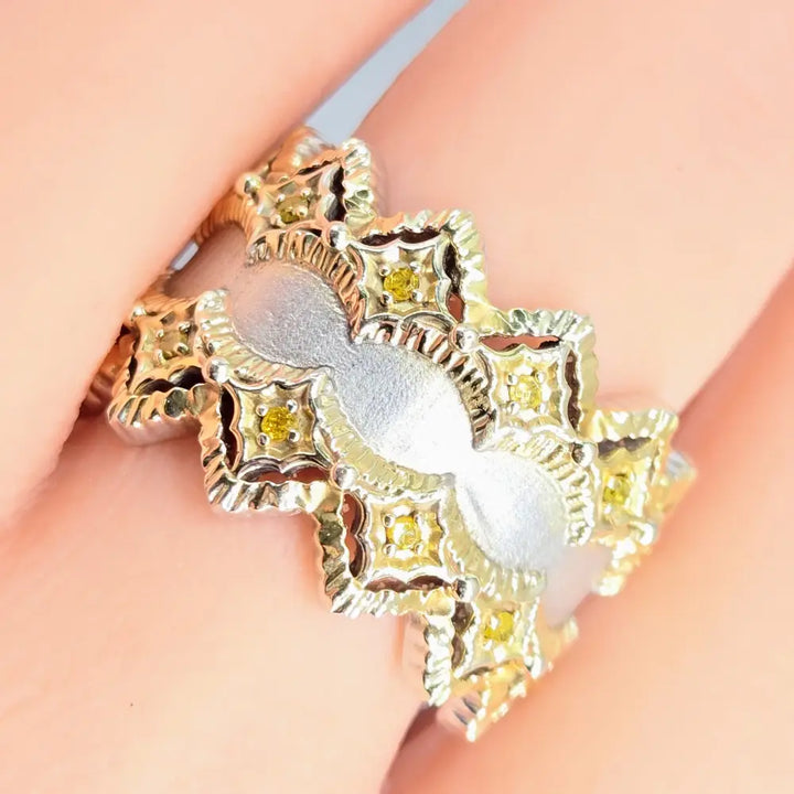 ?DOuble Crown’ Sz 8 Ring - Yellow Diamonds Sterling 18k Gold Band