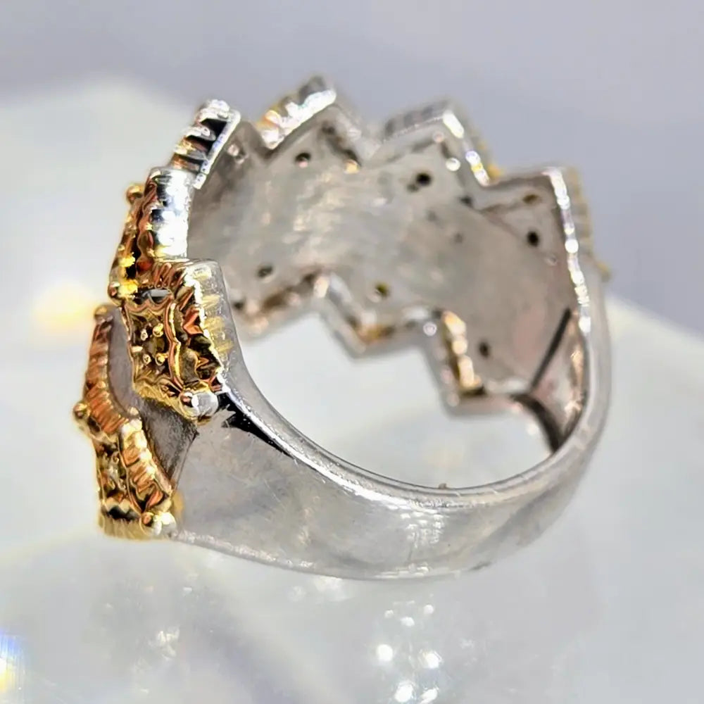?DOuble Crown’ Sz 8 Ring - Yellow Diamonds Sterling 18k Gold Band