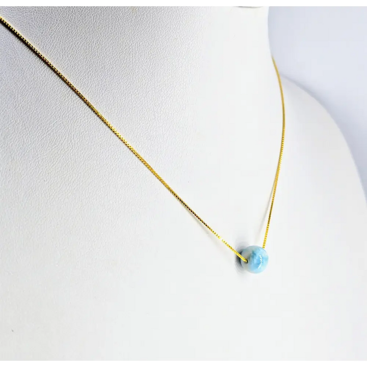 ?DRoplet’ Adj. Up to 18’’ Necklace - Larimar Anti-tarnish Gold Sterling