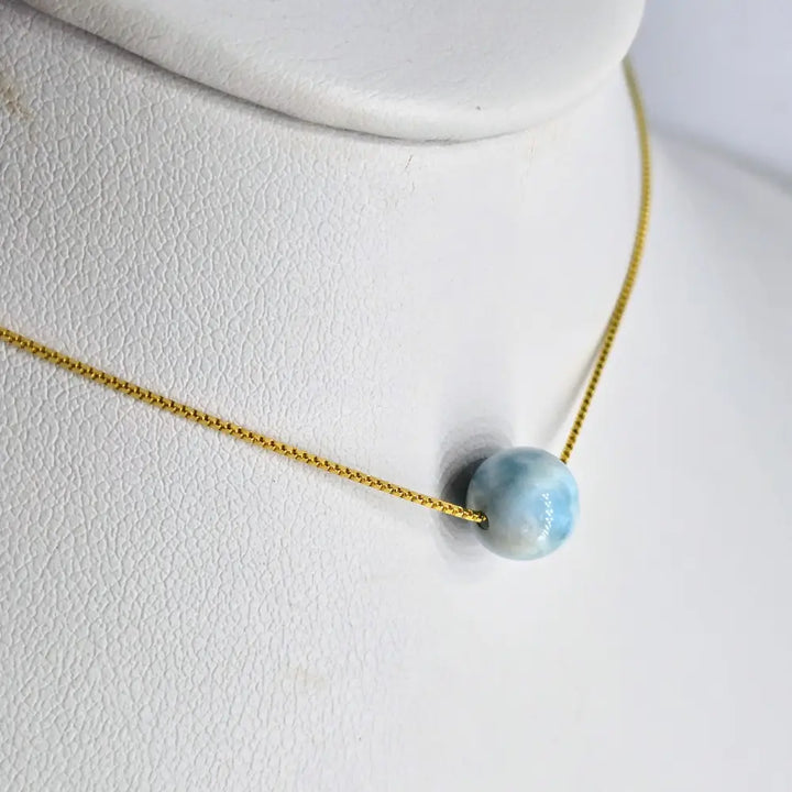 ?DRoplet’ Adj. Up to 18’’ Necklace - Larimar Anti-tarnish Gold Sterling