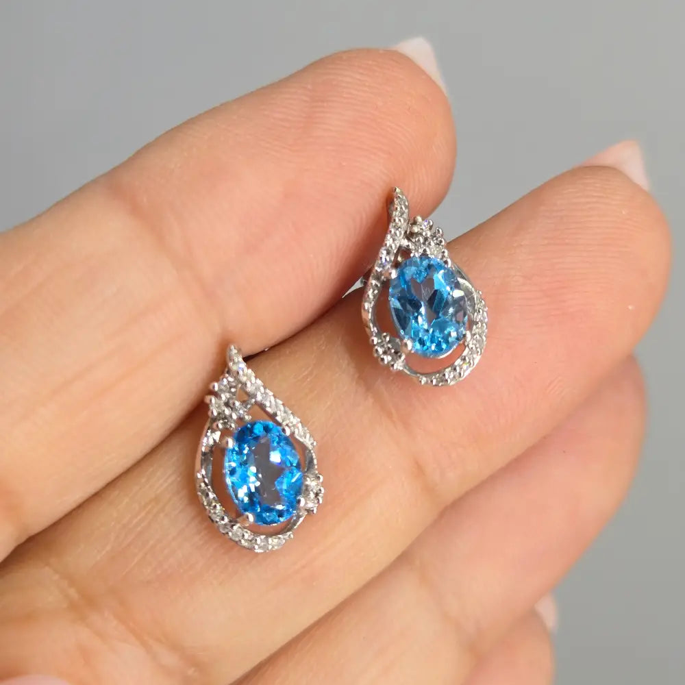 ?DRoplets’.5’’ Earrings - Blue Topaz Diamonds Anti-tarnish Sterling