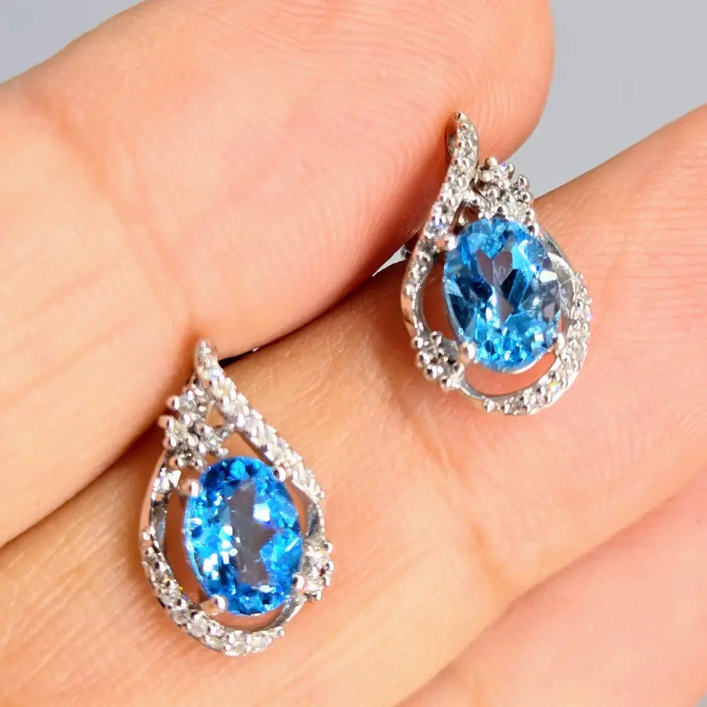 ?DRoplets’.5’’ Earrings - Blue Topaz Diamonds Anti-tarnish Sterling