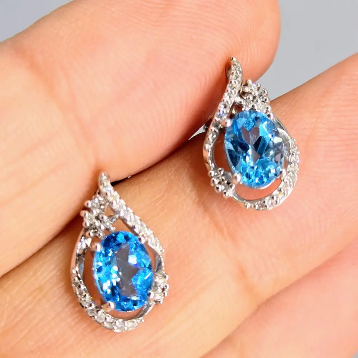 ?DRoplets’.5’’ Earrings - Blue Topaz Diamonds Anti-tarnish Sterling