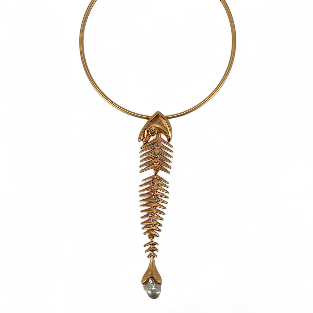 Vintage Gold Fish Bone Skeleton Collar Necklace | Statement | Key West Local Luxe