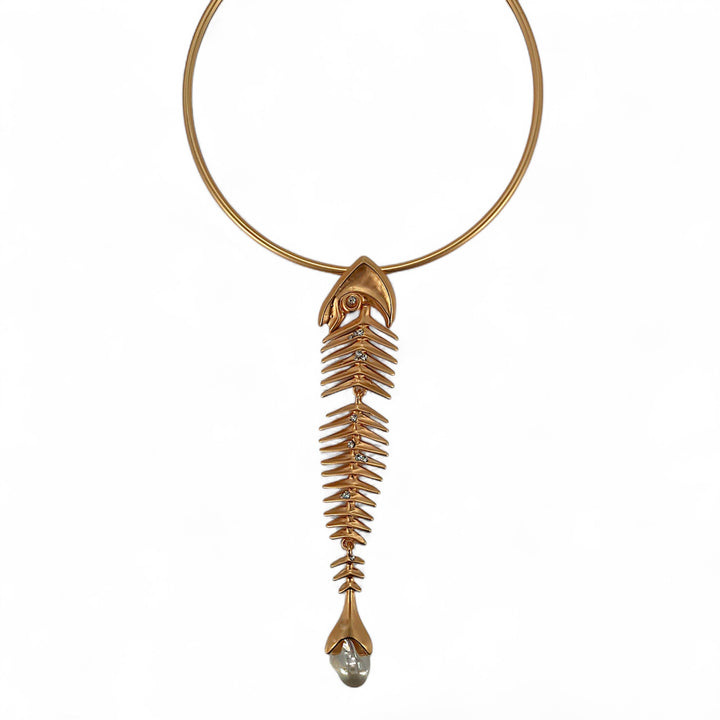 Vintage Gold Fish Bone Skeleton Collar Necklace | Statement | Key West Local Luxe