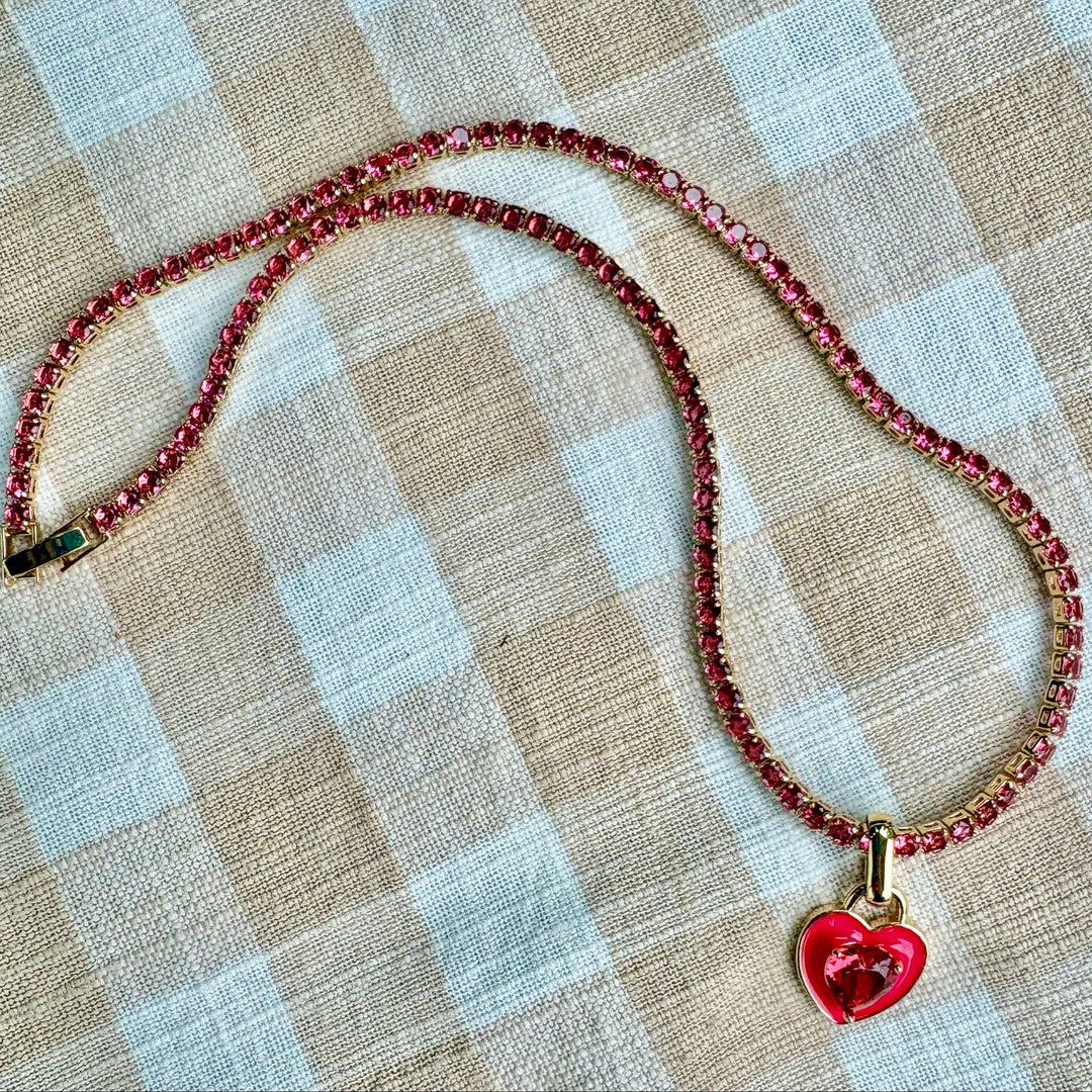 "My Heart" 16" Crystal & Enamel, Tennis Necklace