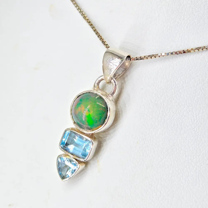 ?EArthly Wonder’ 18’’ Necklace 1.25’’ Pendant Opal Topaz Sterling