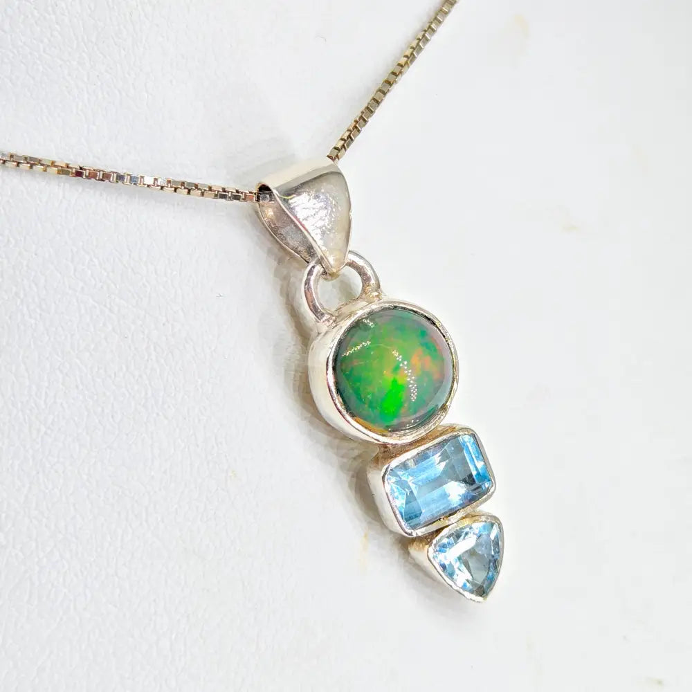 ?EArthly Wonder’ 18’’ Necklace 1.25’’ Pendant Opal Topaz Sterling