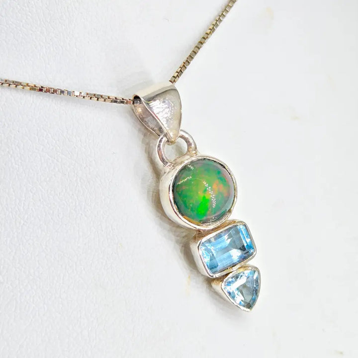 ?EArthly Wonder’ 18’’ Necklace 1.25’’ Pendant Opal Topaz Sterling