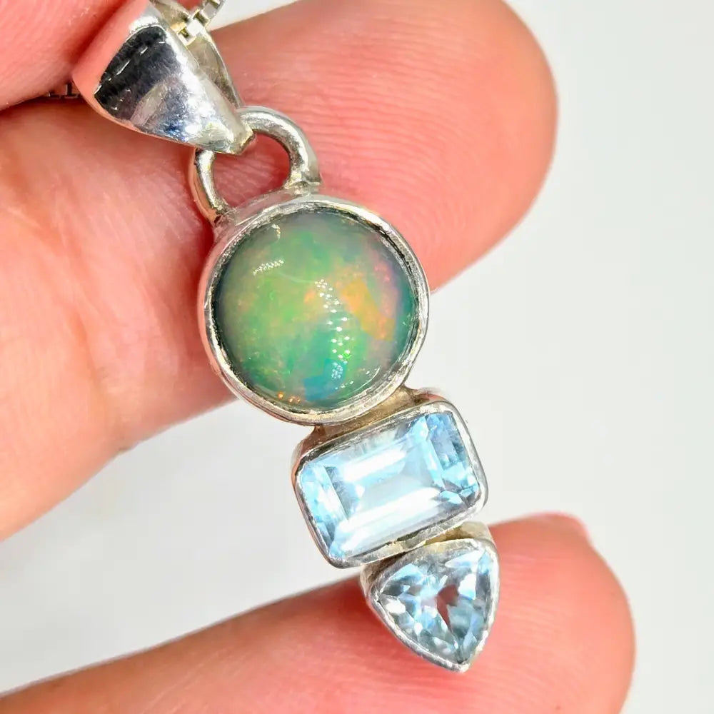 ?EArthly Wonder’ 18’’ Necklace 1.25’’ Pendant Opal Topaz Sterling