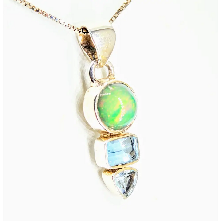 Earthly Wonder 18’’ Necklace 1.25’’ Pendant Opal Topaz Sterling