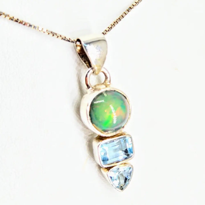 Earthly Wonder 18’’ Necklace 1.25’’ Pendant Opal Topaz Sterling