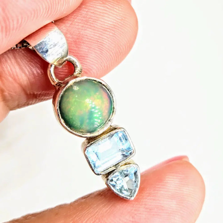 Earthly Wonder 18’’ Necklace 1.25’’ Pendant Opal Topaz Sterling
