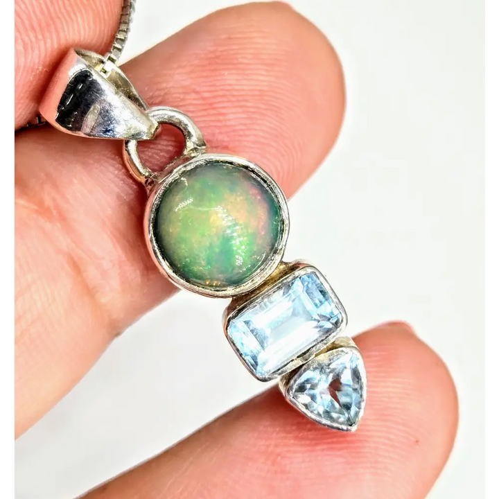 Earthly Wonder 18’’ Necklace 1.25’’ Pendant Opal Topaz Sterling