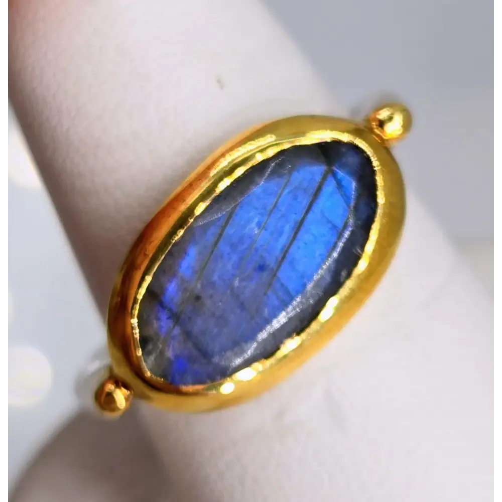 ?EAst West + Blue Ice’ Sz 7.25 Ring - Labradorite Sterling 18k Gold Accents