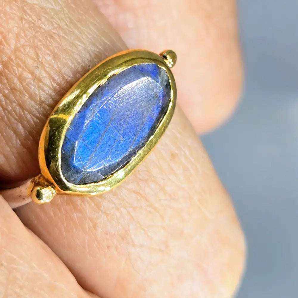 ?EAst West + Blue Ice’ Sz 7.25 Ring - Labradorite Sterling 18k Gold Accents