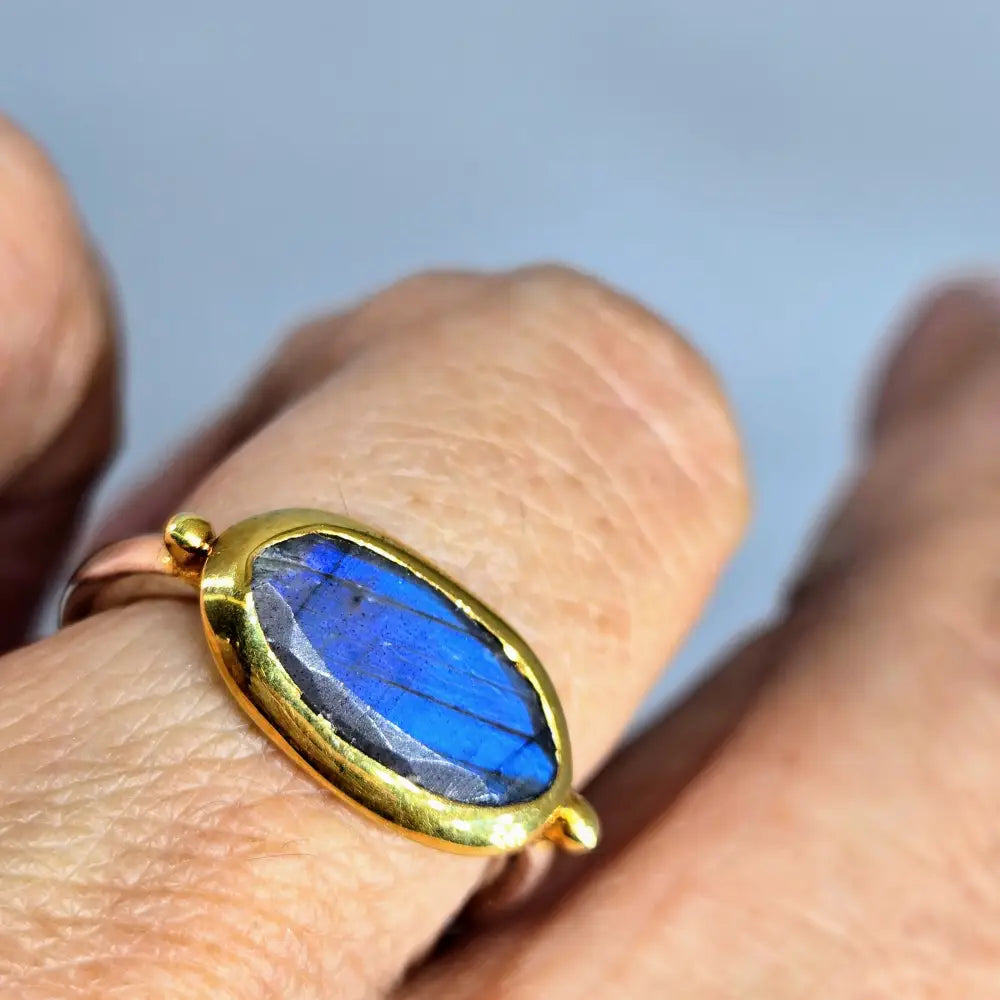 ?EAst West + Blue Ice’ Sz 7.25 Ring - Labradorite Sterling 18k Gold Accents