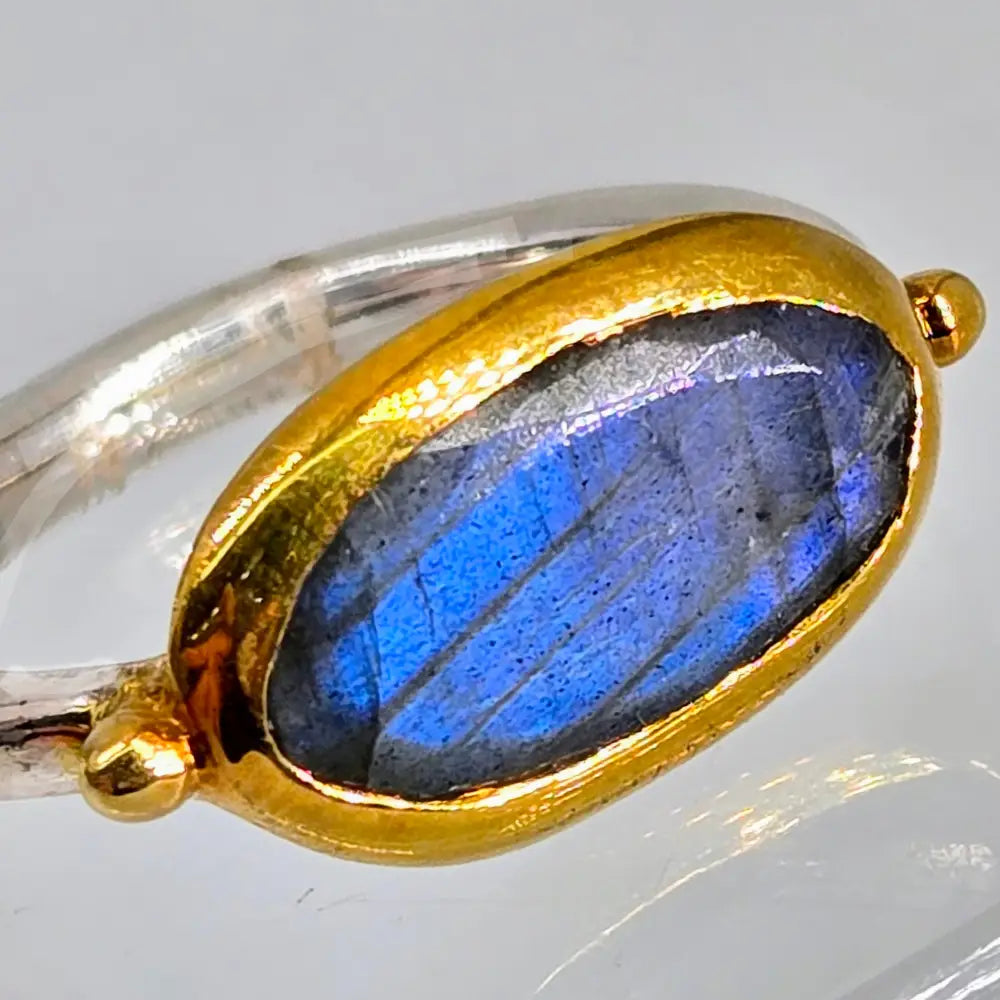 ?EAst West + Blue Ice’ Sz 7.25 Ring - Labradorite Sterling 18k Gold Accents