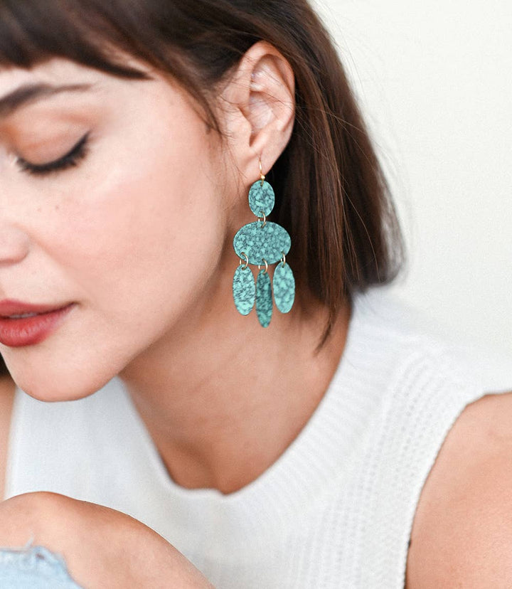 "Teal My Heart" 2.5" Teal Patina Chandelier Earrings