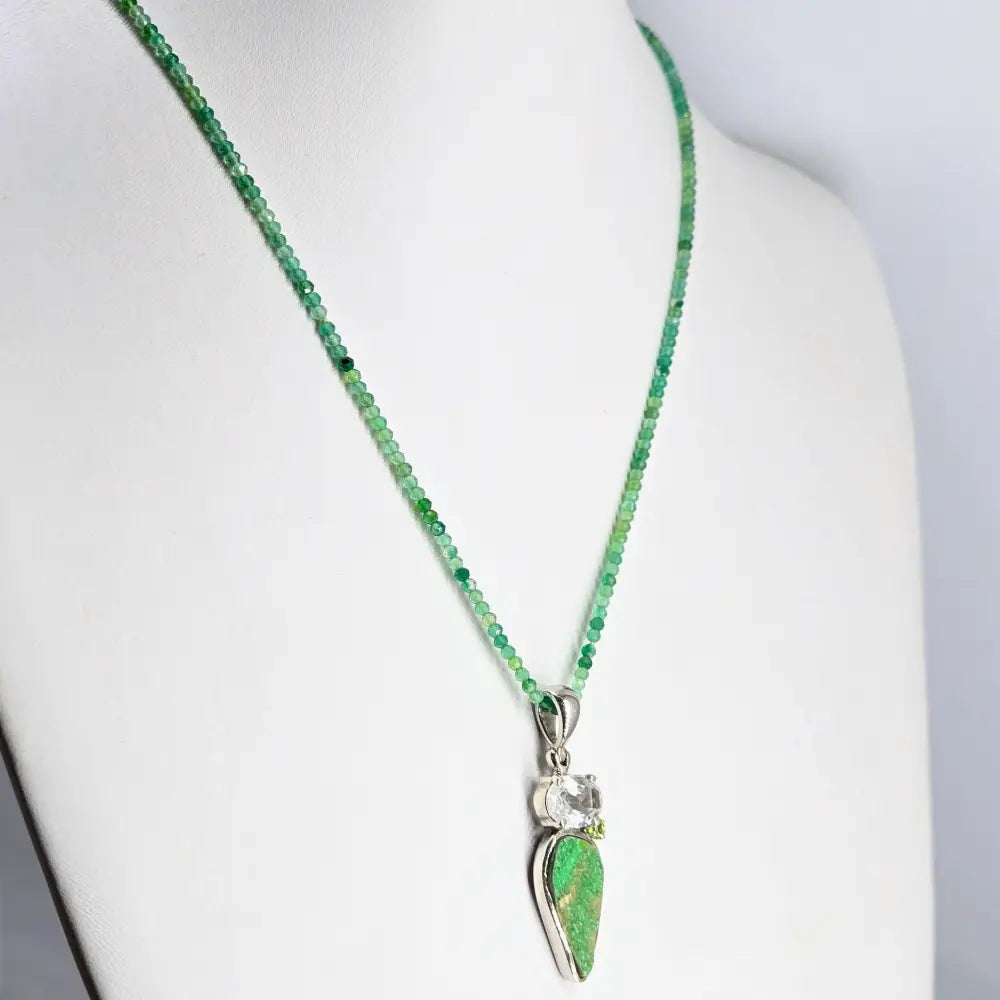 ?EFfervescent Verde Supreme’ Pendant Necklace - Uvavrovite Quartz Peridot Sterling Onyx Gem Strand