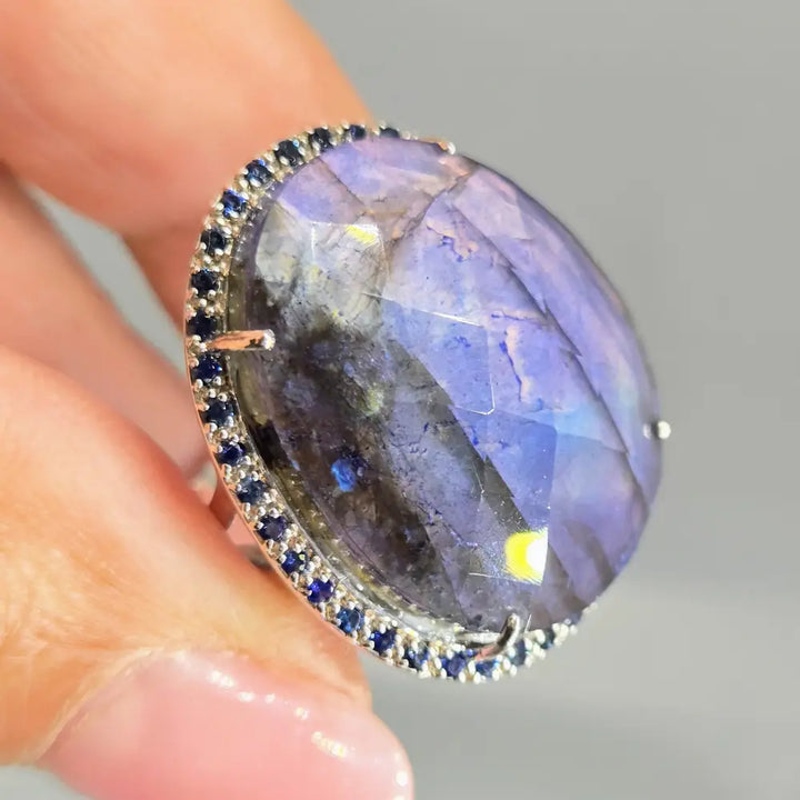 ?ELectric Blue’ Sz 8 Ring - Labradorite Quartz Sapphire Anti-tarnish Sterling