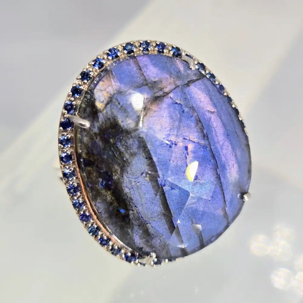 ?ELectric Blue’ Sz 8 Ring - Labradorite Quartz Sapphire Anti-tarnish Sterling