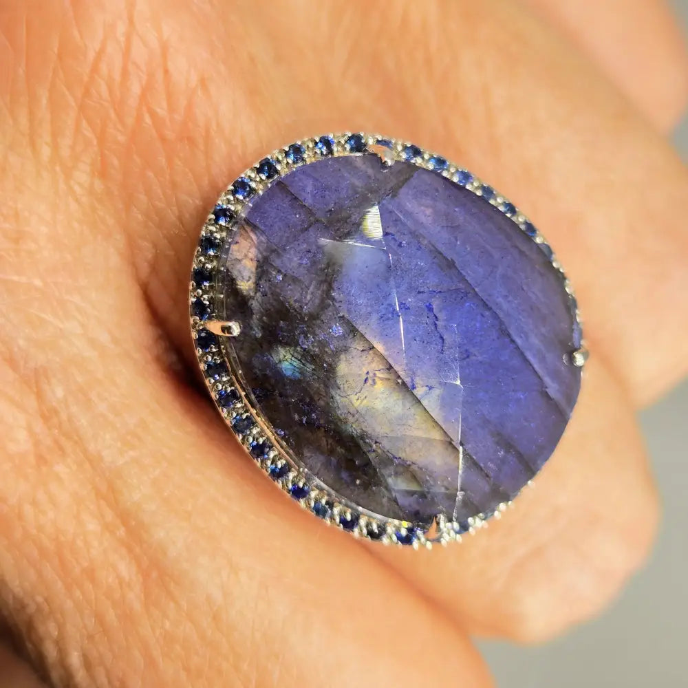 ?ELectric Blue’ Sz 8 Ring - Labradorite Quartz Sapphire Anti-tarnish Sterling