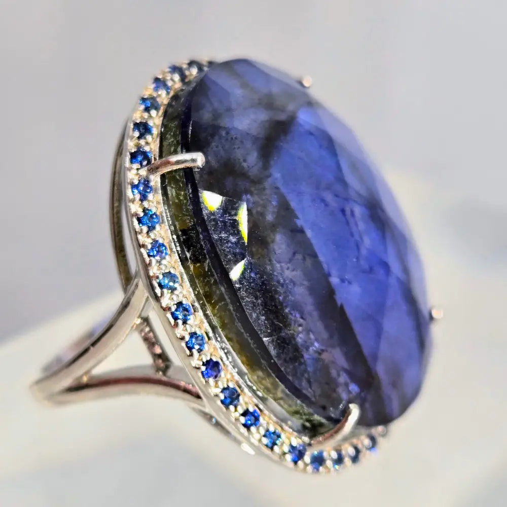 ?ELectric Blue’ Sz 8 Ring - Labradorite Quartz Sapphire Anti-tarnish Sterling