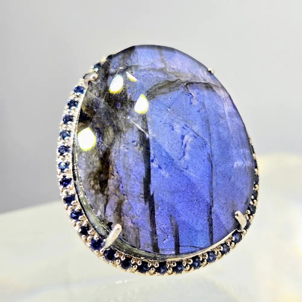 ?ELectric Blue’ Sz 8 Ring - Labradorite Quartz Sapphire Anti-tarnish Sterling