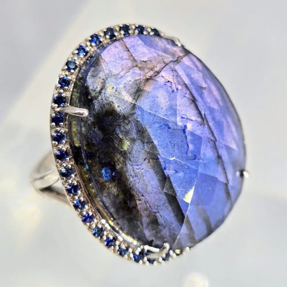 ?ELectric Blue’ Sz 8 Ring - Labradorite Quartz Sapphire Anti-tarnish Sterling