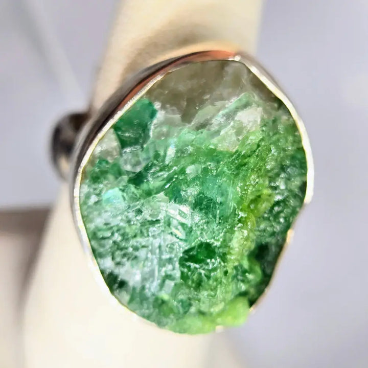 ?EMerald Chonk’ Adj Sz Ring - Raw Emerald Sterling