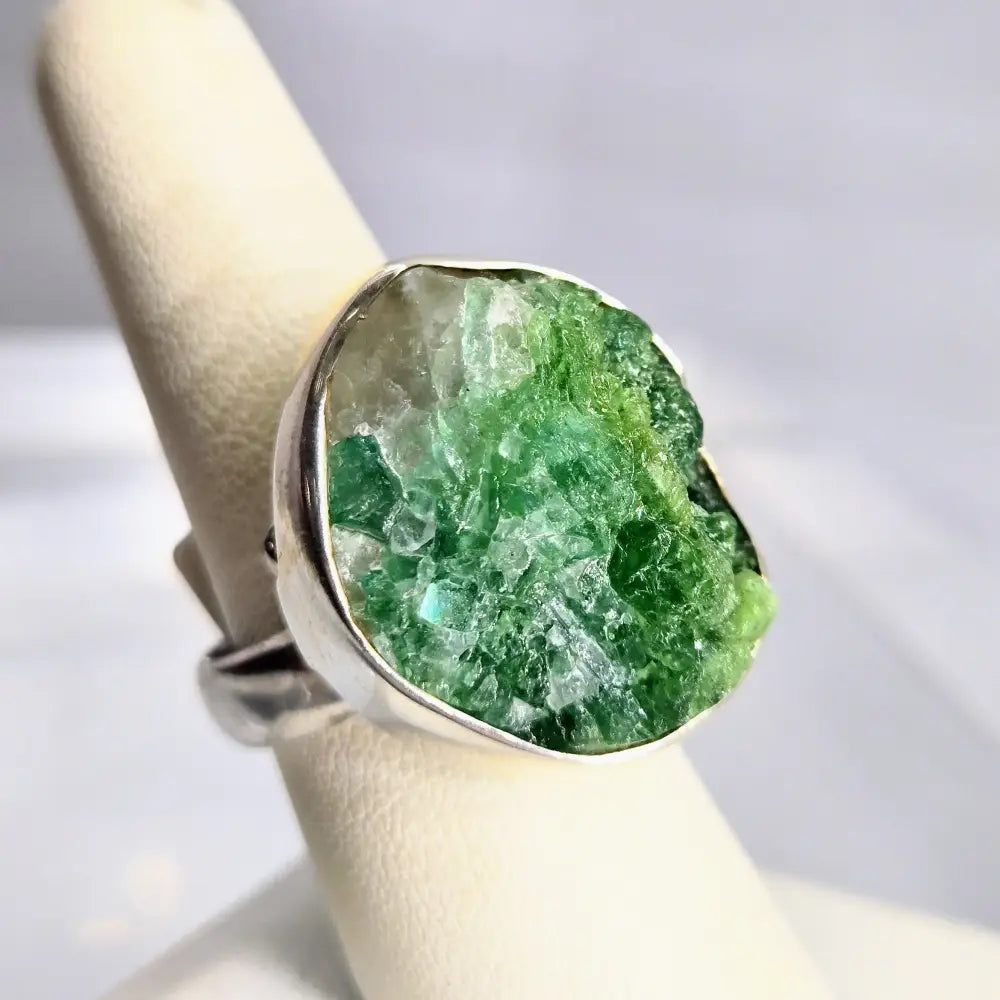 ?EMerald Chonk’ Adj Sz Ring - Raw Emerald Sterling
