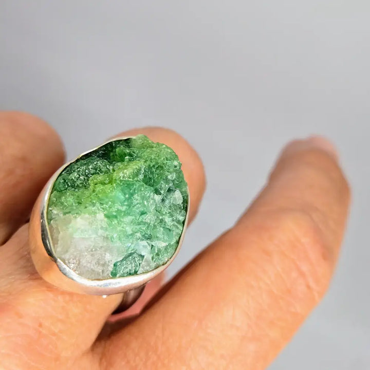 ?EMerald Chonk’ Adj Sz Ring - Raw Emerald Sterling