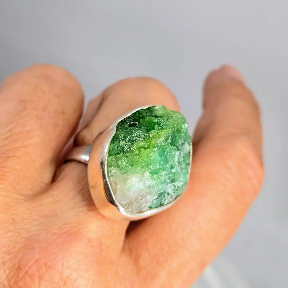 ?EMerald Chonk’ Adj Sz Ring - Raw Emerald Sterling