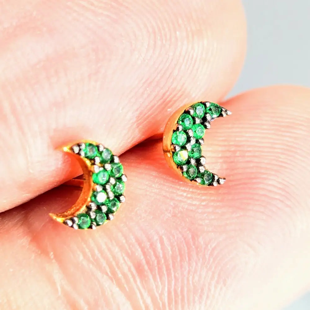 Emerald Moon Earrings - 18k Sterling Studs