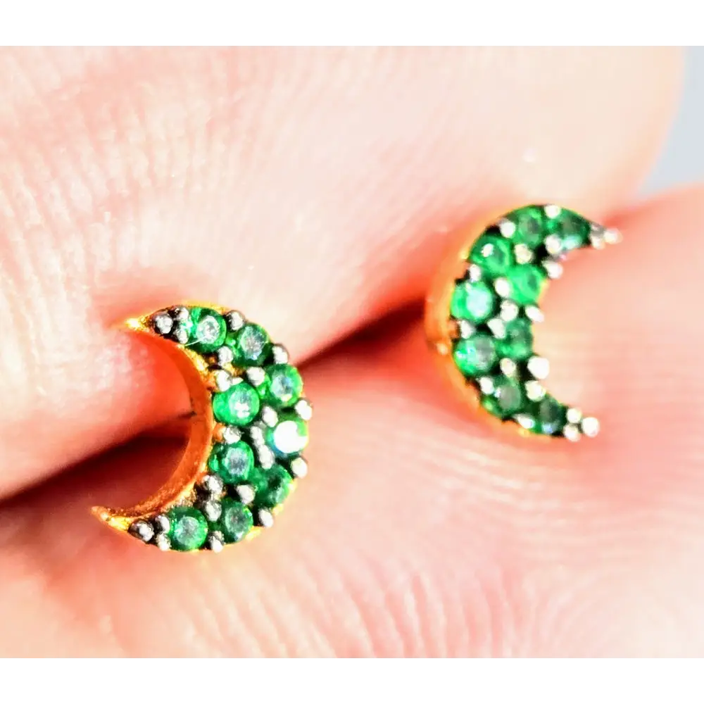 Emerald Moon Earrings - 18k Sterling Studs