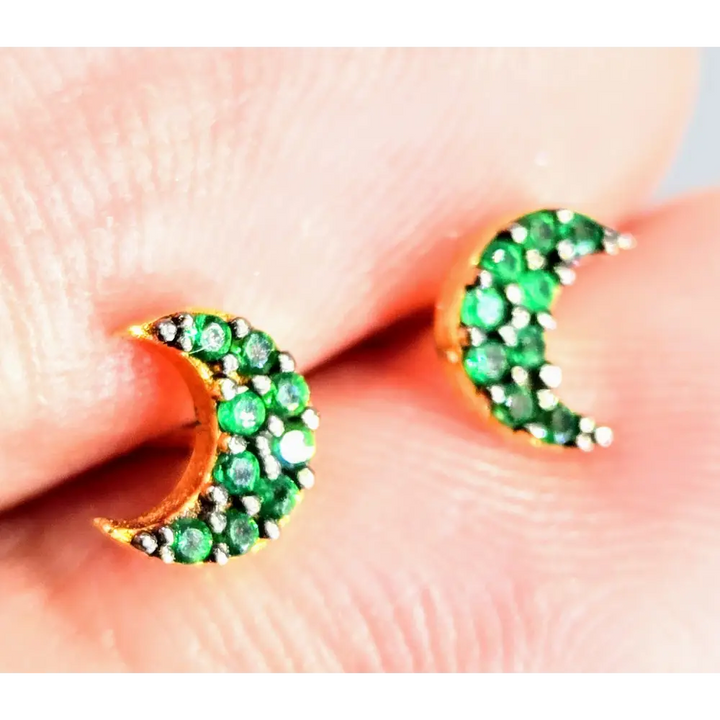 Emerald Moon Earrings - 18k Sterling Studs