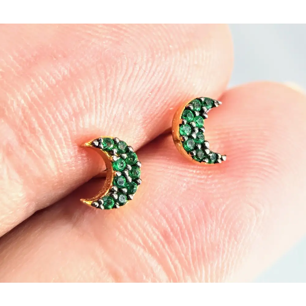Emerald Moon Earrings - 18k Sterling Studs