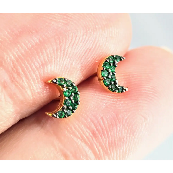 Emerald Moon Earrings - 18k Sterling Studs