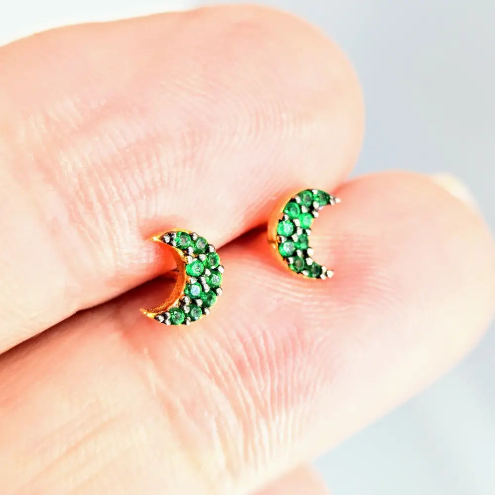 Emerald Moon Earrings - 18k Sterling Studs