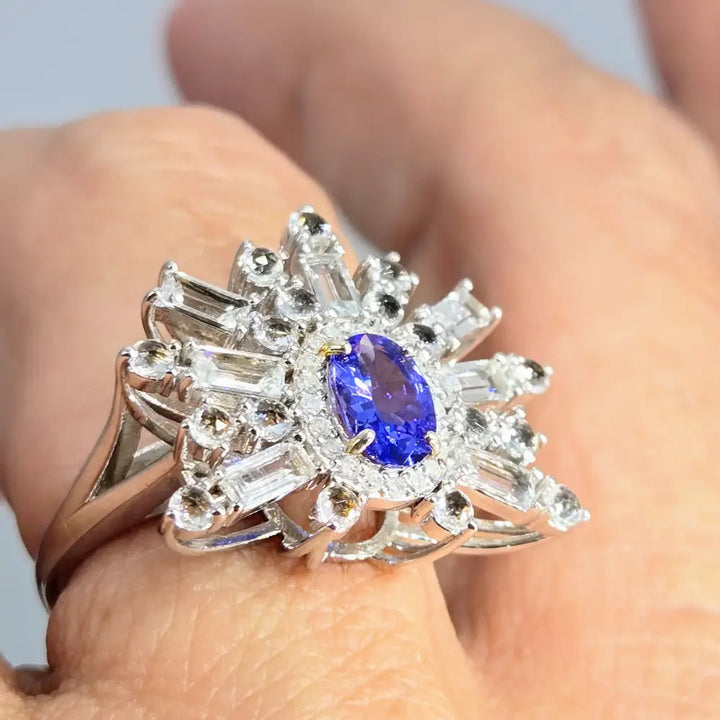 ?EStrella Violeta’ Sz 7 Ring - Tanzanite Diamonds Sapphire Topaz Anti-tarnish Sterling