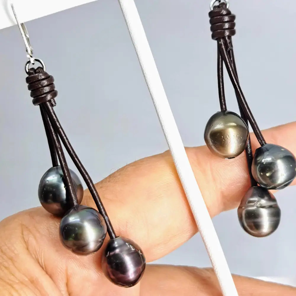 ?EVeryday Tahitians’ 2.75’’ Earrings - Tahitian Pearls (3 Colors) Leather Sterling