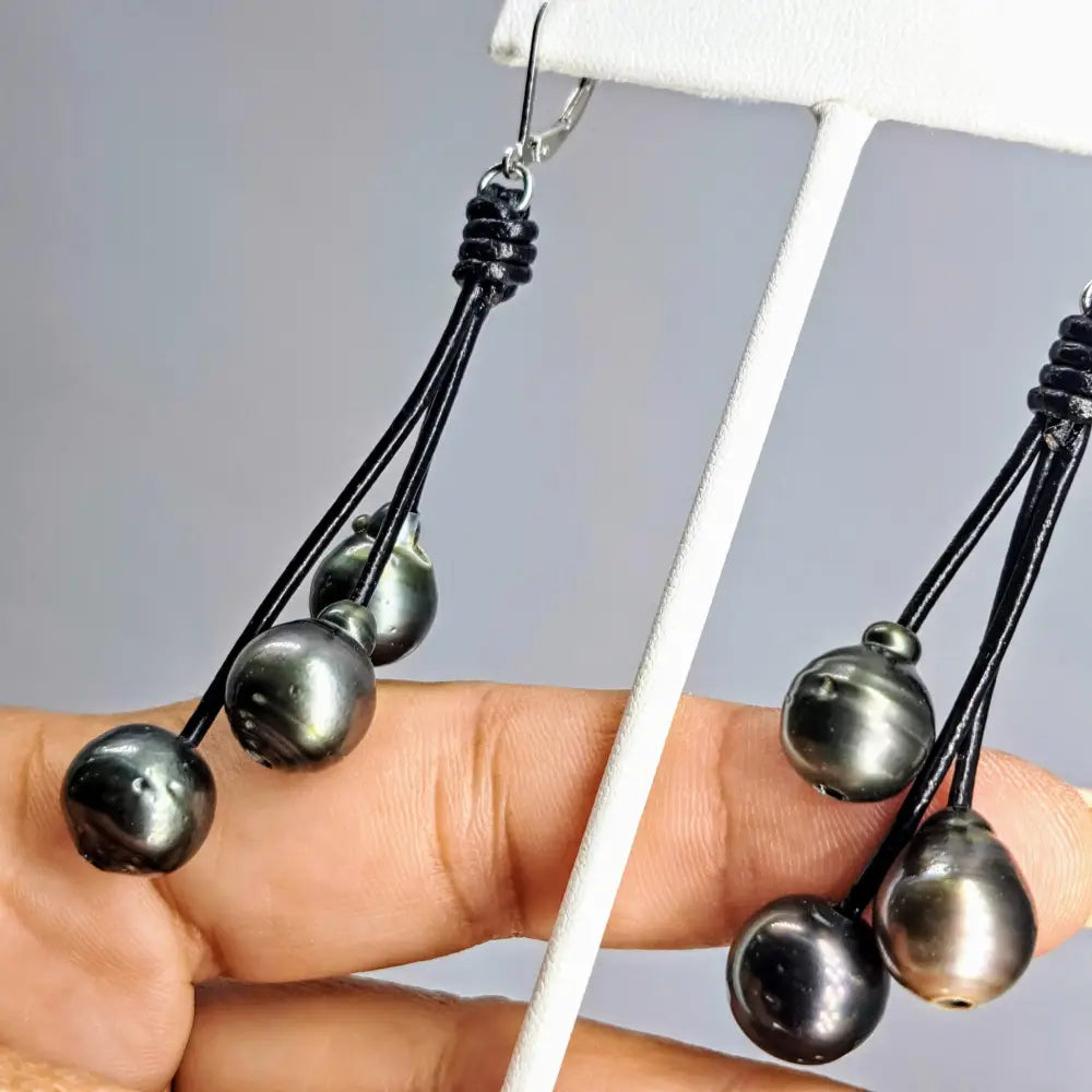 ?EVeryday Tahitians’ 2.75’’ Earrings - Tahitian Pearls (3 Colors) Leather Sterling