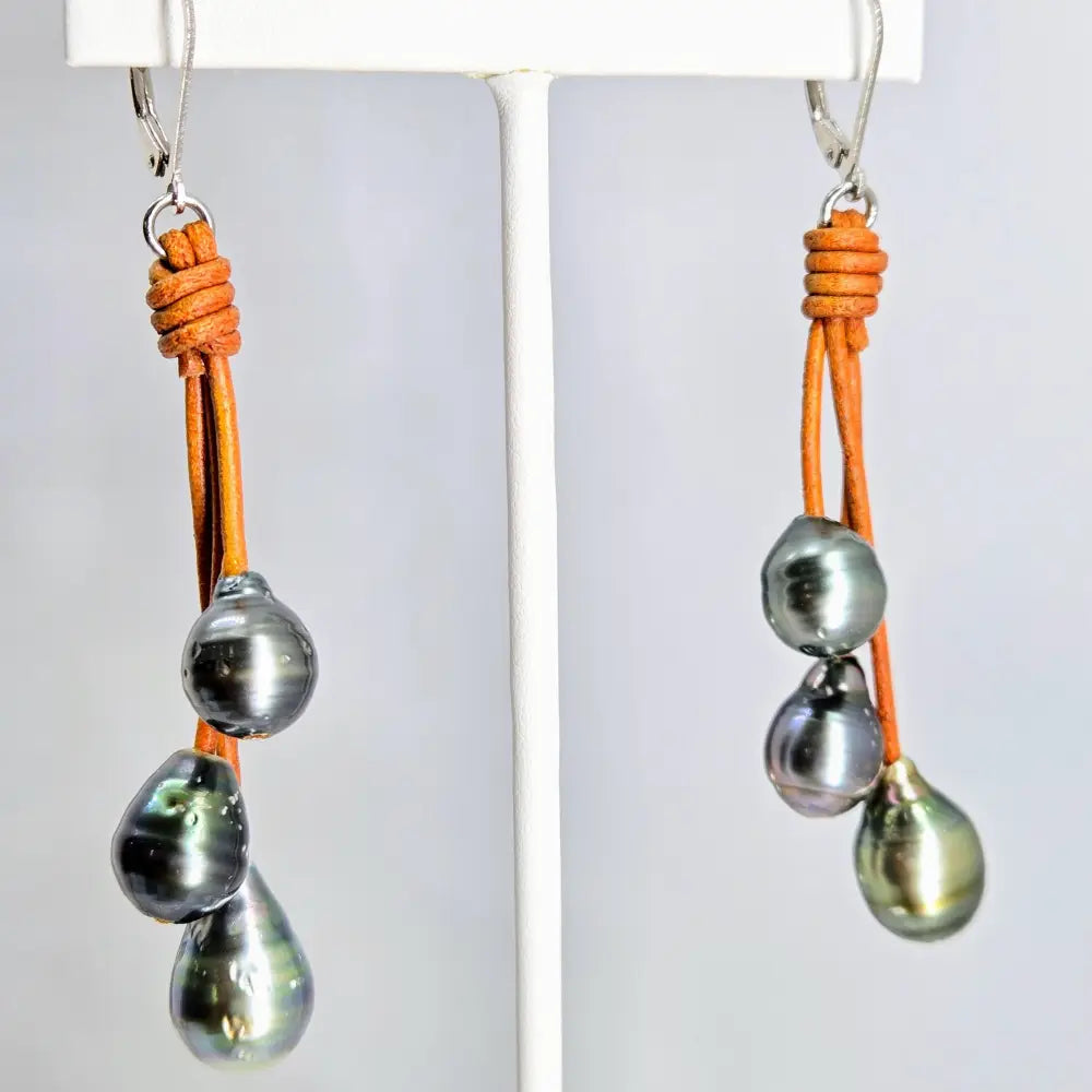 ?EVeryday Tahitians’ 2.75’’ Earrings - Tahitian Pearls (3 Colors) Leather Sterling