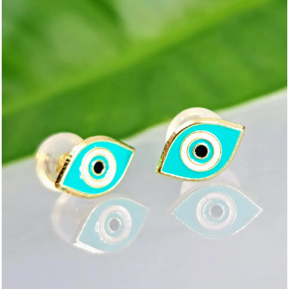 ?EVil Eye Studs’ 1/8’’ Earrings - Enamel 14k Gold - Mint