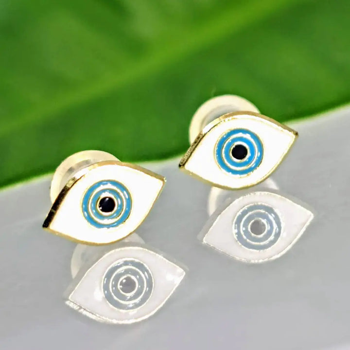 ?EVil Eye Studs’ 1/8’’ Earrings - Enamel 14k Gold - White