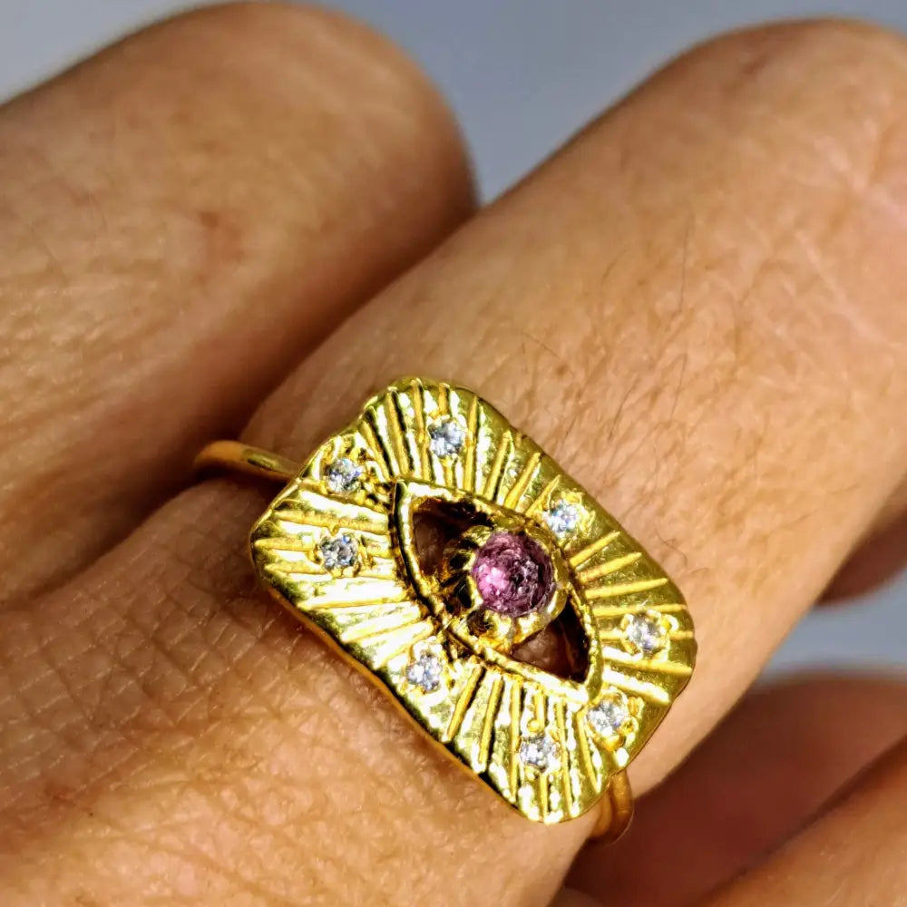 ?EVil Eye’ Sz 7 Ring - Tourmaline Zircon 18k Gold Sterling