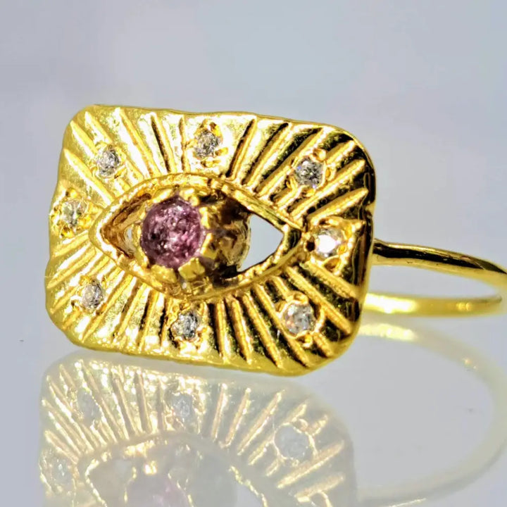?EVil Eye’ Sz 7 Ring - Tourmaline Zircon 18k Gold Sterling