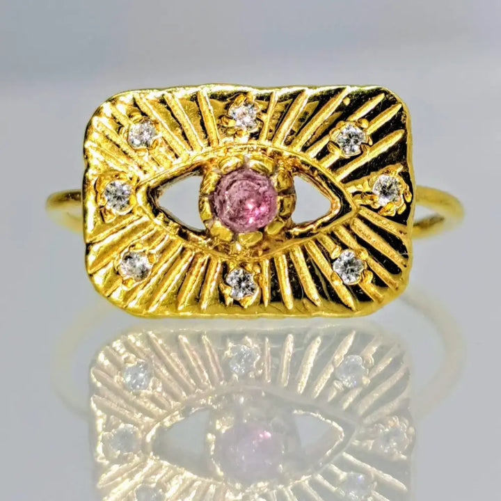 ?EVil Eye’ Sz 7 Ring - Tourmaline Zircon 18k Gold Sterling